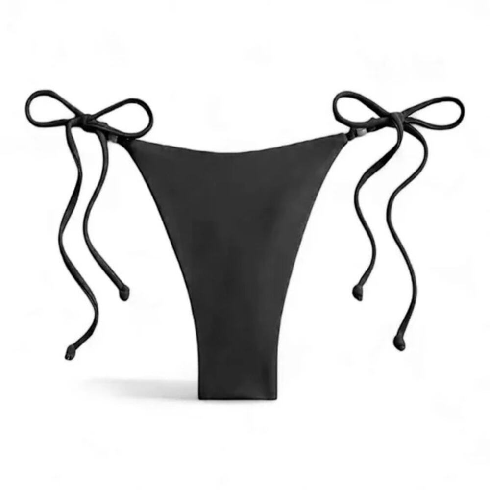 New NWT J. Crew Black Beaded Cheeky Side Tie Bikini Swim Bathing Suit Bottom XL